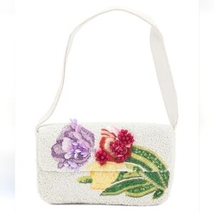 MADE IN INDIA Beaded Floral Shoulder Bag. White Multi. NWT